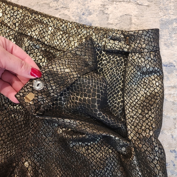Anne Klein Shimmering Gold Metallic Black Snake Print Pants Size 12 - Picture 5 of 17